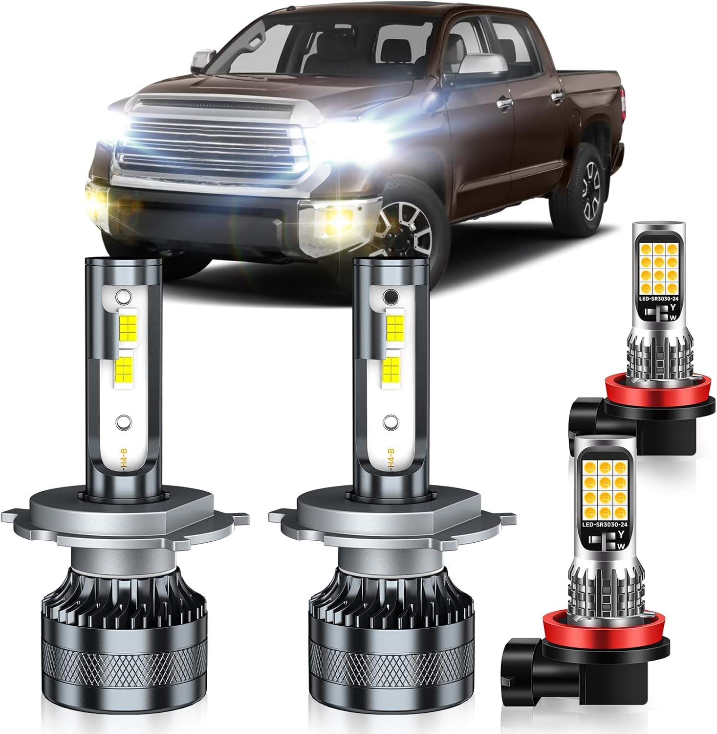 Compatible with 2014-2021 Toyota Tundra Bulbs, High Low Beam H11/H8/H16 Fog Light Bulbs, 40000LM 600% Brightness, 6000K White and 3000K Yellow Combo, Pack of 4