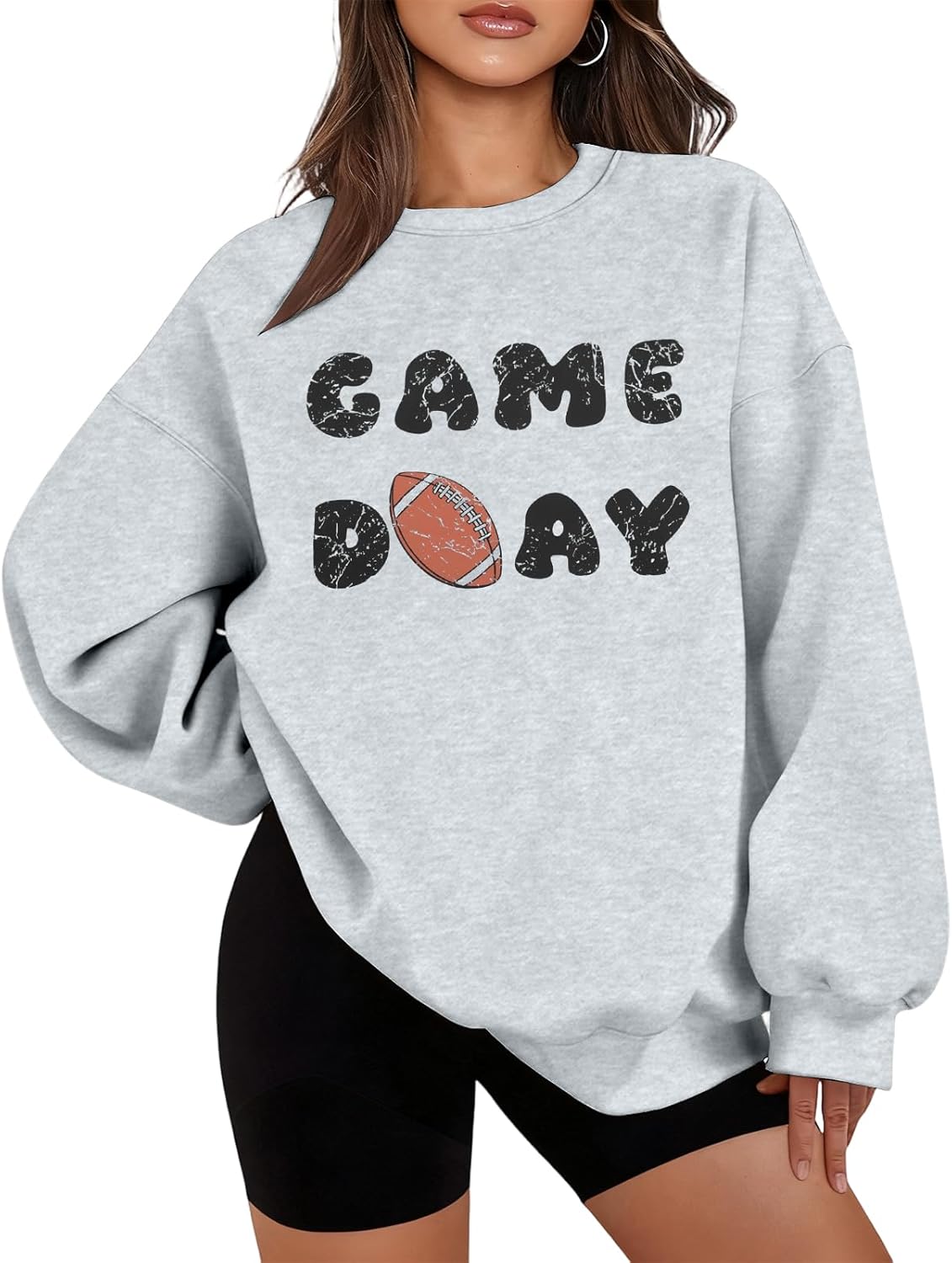 MOUSYA Game Day Sweatshirt Women Football Mom Sweatshirts Oversized Football Season Pullover Sunday Funday Long Sleeve Tops