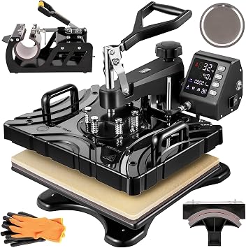 Hot Press 12 X15 Inch 360 Heat Press Machine Double-Tube Heating with LED 5/6 in 1 for Caps T-Shirts Cups Plates Pattern Printing Thermal Printer Color Blue 6 In1 Set B