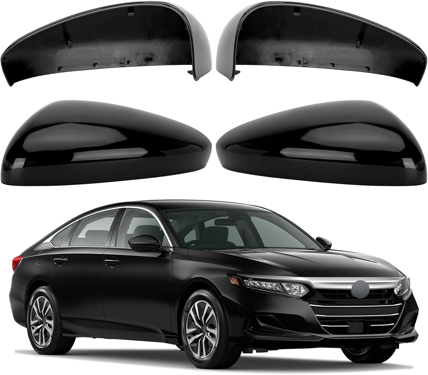 Driver & Passenger Side Mirror Cover Replacement for Honda Accord 2018 2019 2020 2021 2022 - Left & Right Side Mirror Covers, Rear View Mirror Cap Accessories Black, Without Lamp