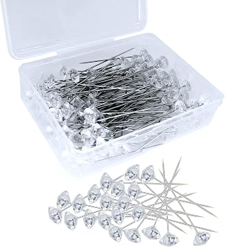 300PCS Bouquet Pins, Sewing Corsages Flower Pins, Long 2inch Straight Head Diamond Pins for Wedding, Jewelry DIY Decoration, Quilting and Craft by Sunenlyst Transparent-300pcs