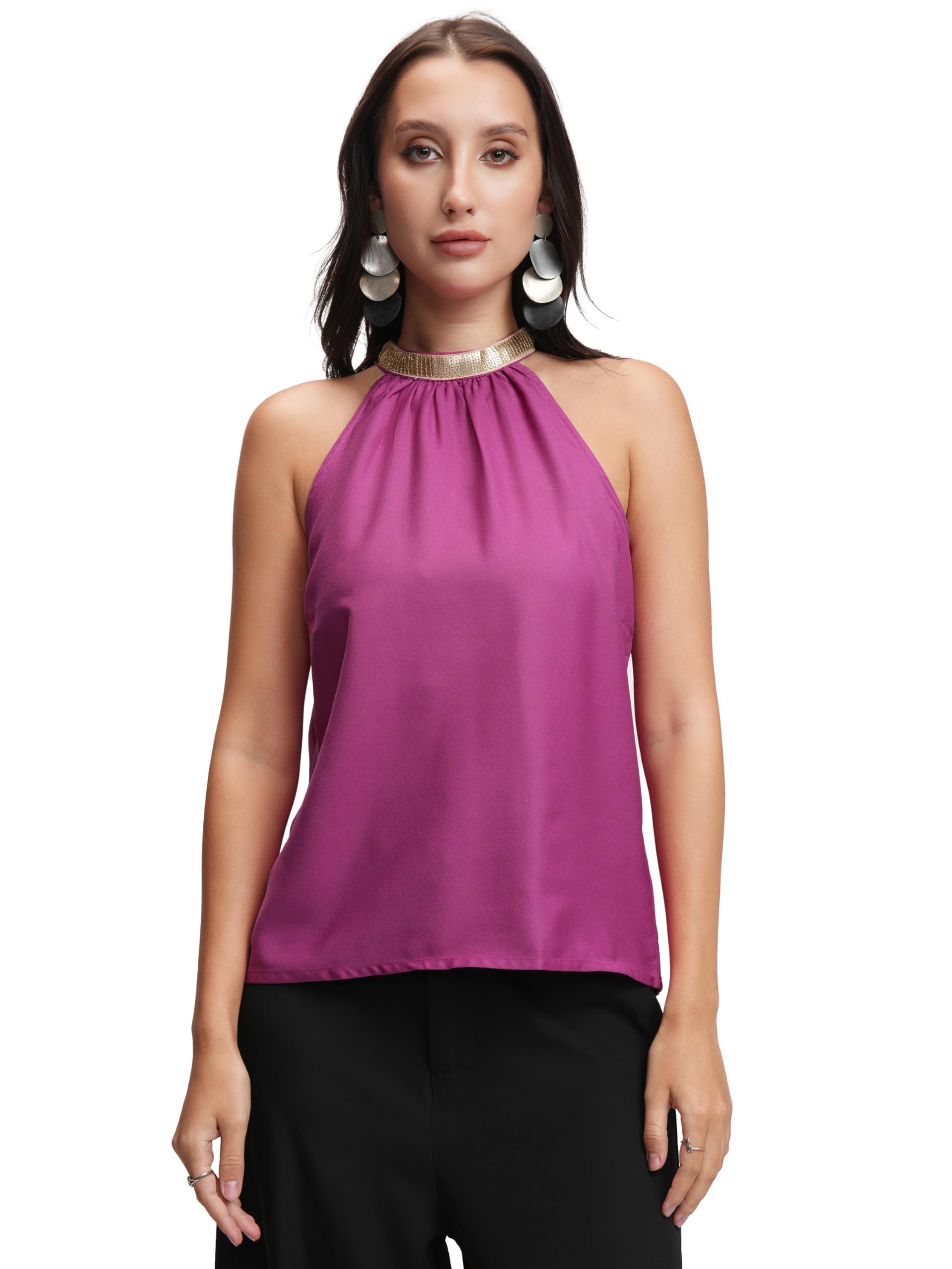 Tokyo Talkies Women's Halter Neck Embellished Sequinned Top | Glamorous & Chic | Perfect for Parties & Evening Events-image-31