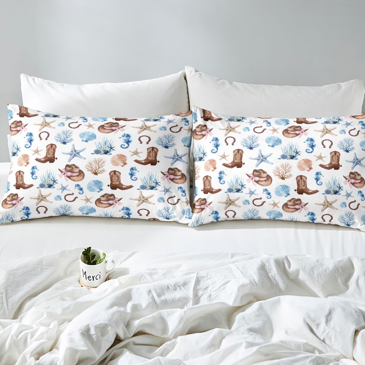 Homewish Motyw plażowy podwójna poszewka na kołdrę zachodni kowbojski zestaw pościeli dla dzieci nastolatków dorosłych ocean rozgwiazda i konik morski poszewka na kołdrę morska plaża muszla zestawy
