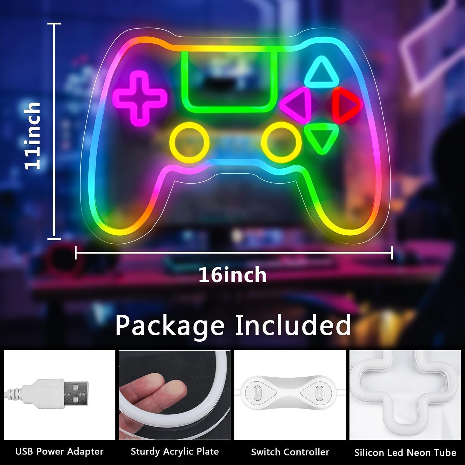 Gamer Neon Sign, LED Game Controller Gamepad Gaming Neon Light Sign for Gamer Room Wall Decor, Scrolling Color Changing Flashing Modes, Video Game Gifts for Teens, Boys, Kids, RGB - Image 2