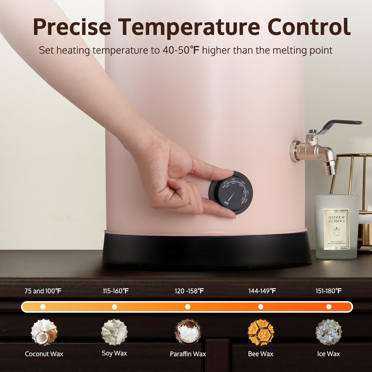 OFFNOVA Wax Melter, 15L Large Candle Making Pot with Heating Core Spout, Digital Display, Pink