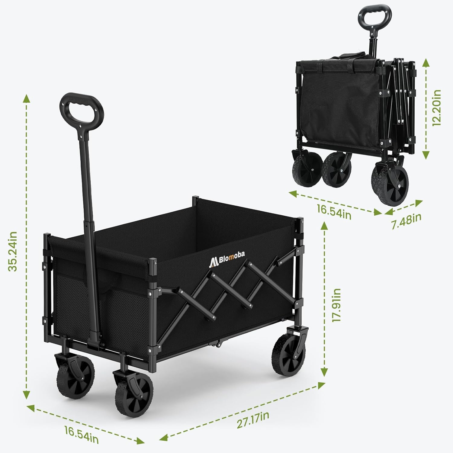 Size: 27.17 x 16.54 x 17.91 inches Collapsible Wagon with Wheels, 220 lbs Wagons Carts Foldable Wagon Cart with Flexible Handle, Lightweight Portable Folding Utility Grocery Shopping Cart for Grocery Sports Garden Camping