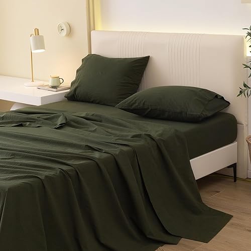 Miniatura 1 de JIYUAN Juego de sábanas 100% algodón lavado, cómodo, estilo simple, suave, transpirable, texturizado, duradero, sensación de lino para todas las