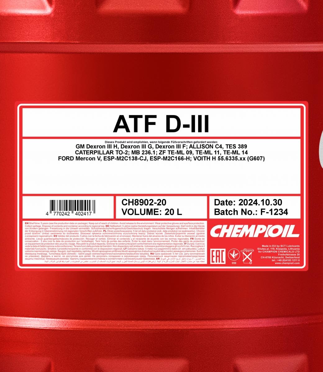 CH8902-20 Huile pour boîte automatique 20L Rouge