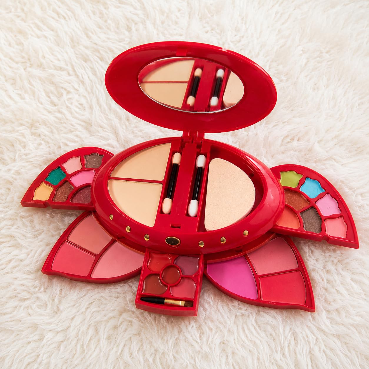Makeup Palette, Red Flower Design, with Mirror, Eyeshadow, Blush, Lip Colour, Brushes Included-image-32