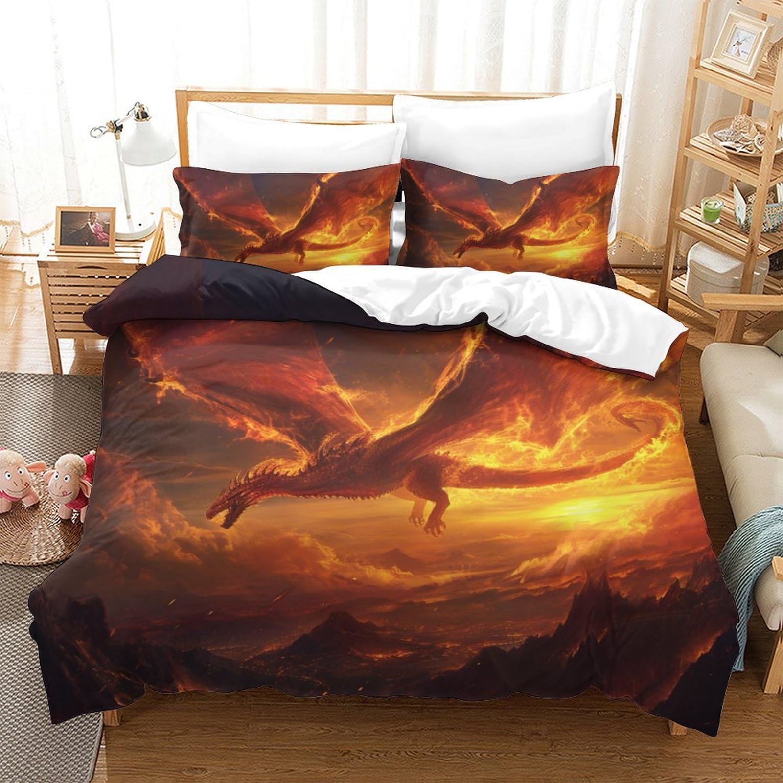 Ptérosaure de feu housse de couette 3D King 220x240 avec ses taies d'oreiller
