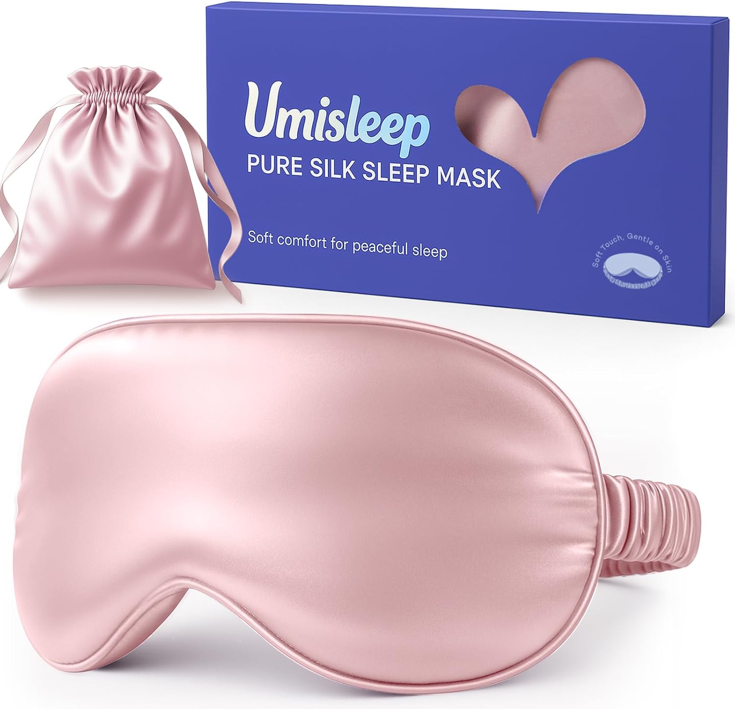 Umisleep Pure Soft Silk Sleep Mask [22 Momme 6A], Light Blocking Eye Mask with Upgraded Nose Pad, Breathable Sleeping Mask for Women Men, Elastic Bindfold with Travel Pouch,Pink