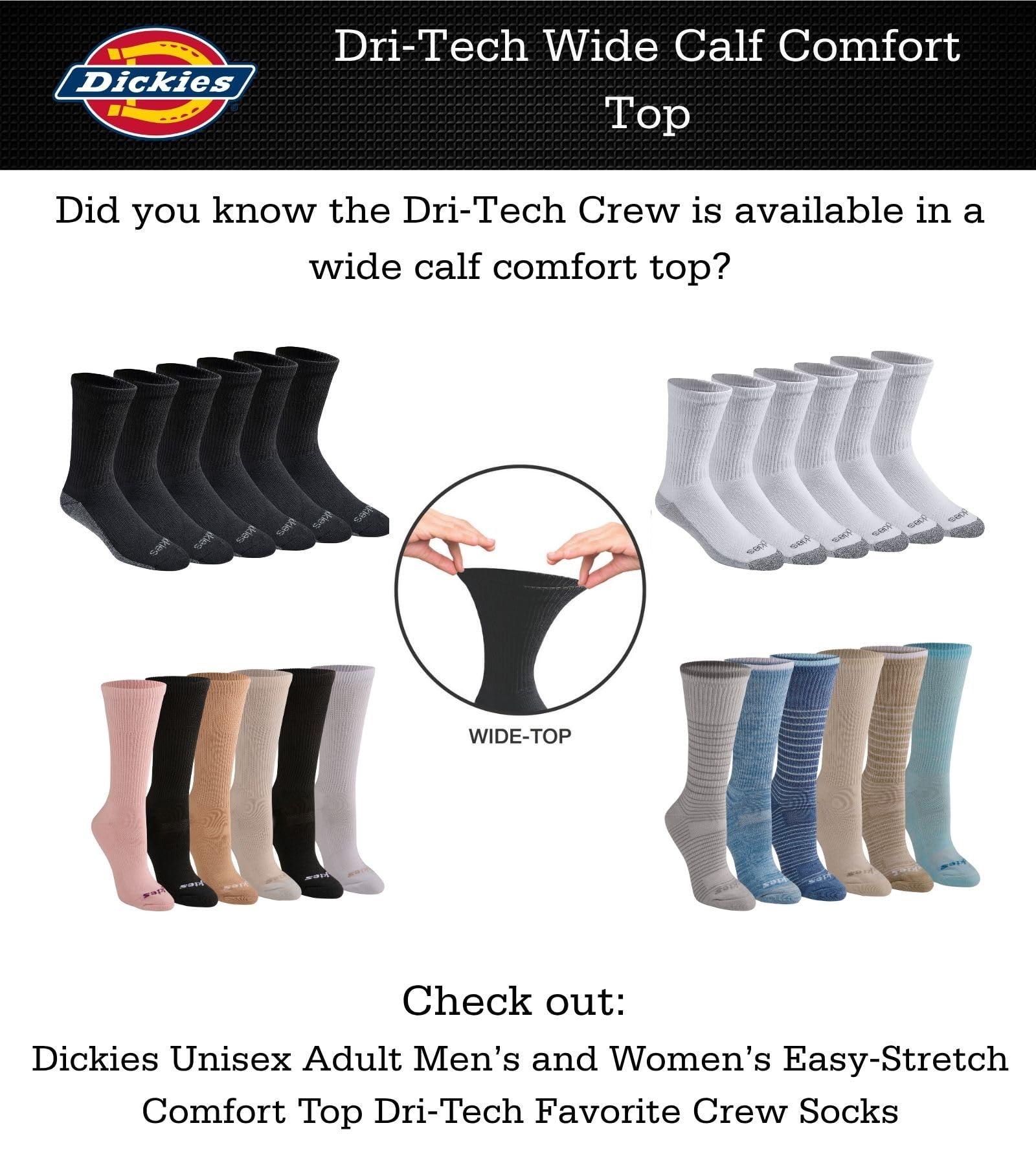 Dickies Skarpety Mężczyźni Dri-tech Original Moisture Control Crew Socks, Available in M-xxl (6, 12, 18 Pairs) (6 w zestawie)