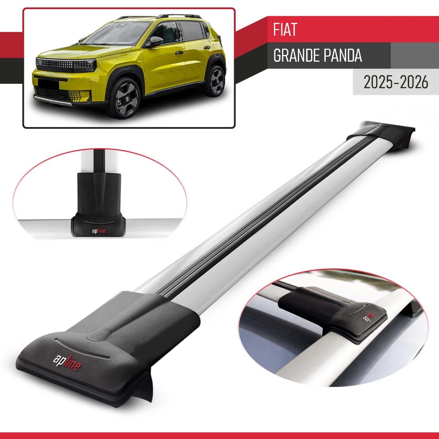 Kompatybilny z Fiat Grande Panda 2025-2026 FLY Model Aluminiowe poprzeczki dachowe Szary 2 szt.