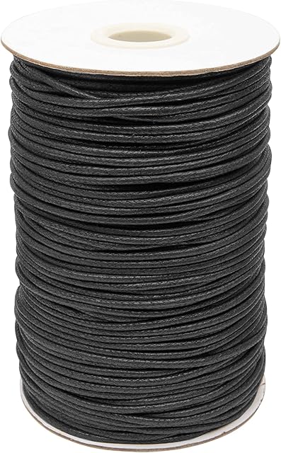 Waxed Cord Cotton - Bracelets, Necklaces, Jewellery Thread, Shamballa Macrame (2mm Black - 5m)