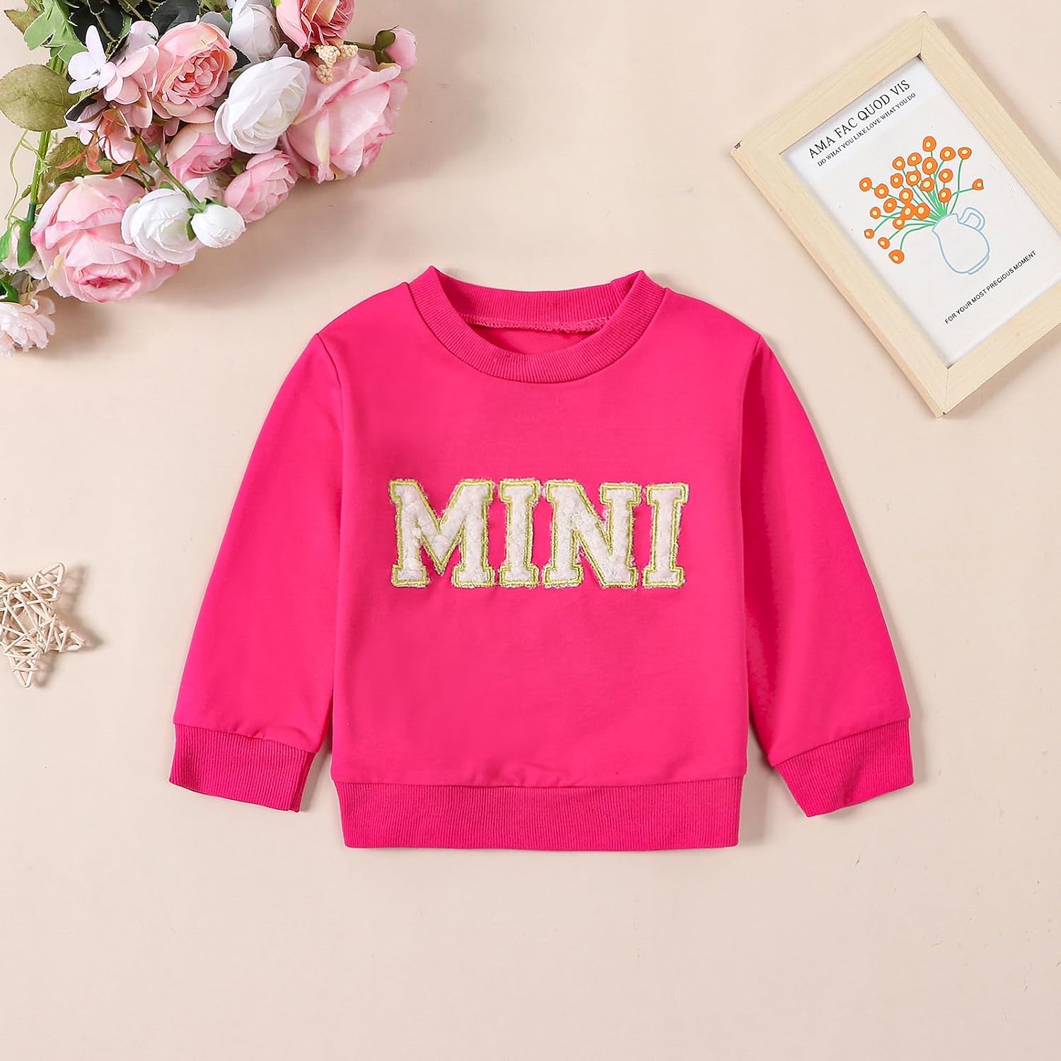 Mommy and Me Letter Print Matching Family Outfits Long Sleeve Crewneck Casual Sweatshirt T-Shirt
