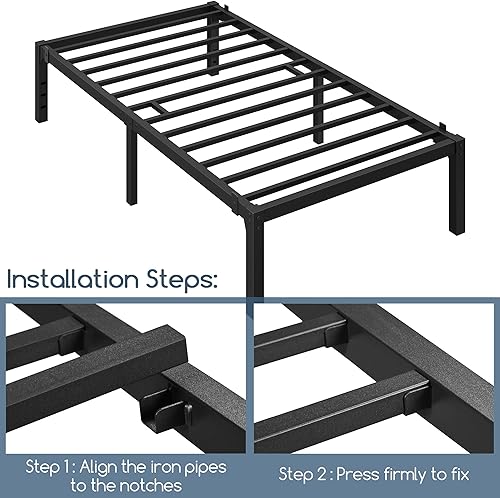 Miniatura 7 de Yaheetech Base de cama individual XL con espacio de almacenamiento, no necesita somier, potente espacio de almacenamiento de 14 pulgadas, soporte de