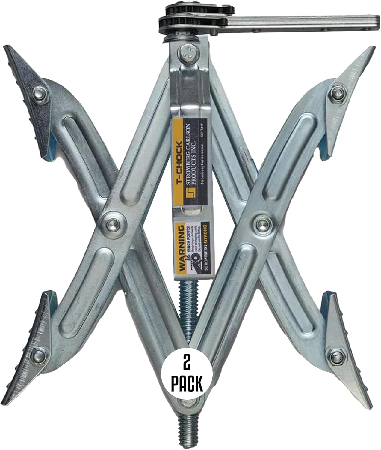 Stromberg Carlson JBP-T217.2 Tandem Axle T-Chock - Heavy Duty RV Wheel Chocks & Tire Stabilizers - Camper Wheel Chock Scissor Stabilizers for RVs, Trailers, and Campers- Fits Tires 2"-17" Apart 2-Pack