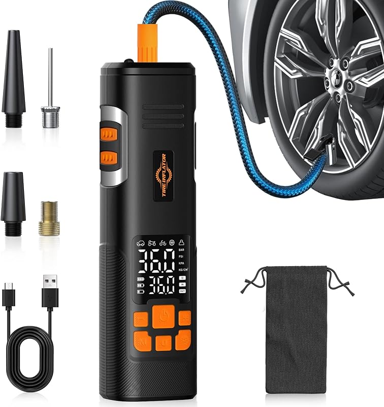 150PSI Tire Inflator Portable Air Compressor, Cordless Bike Pump | Fast Inflation, Digital Pressure Gauge, LED Light, Auto Shutoff, One-Click Start, for Car, Motorcycle, Bicycle, Ball