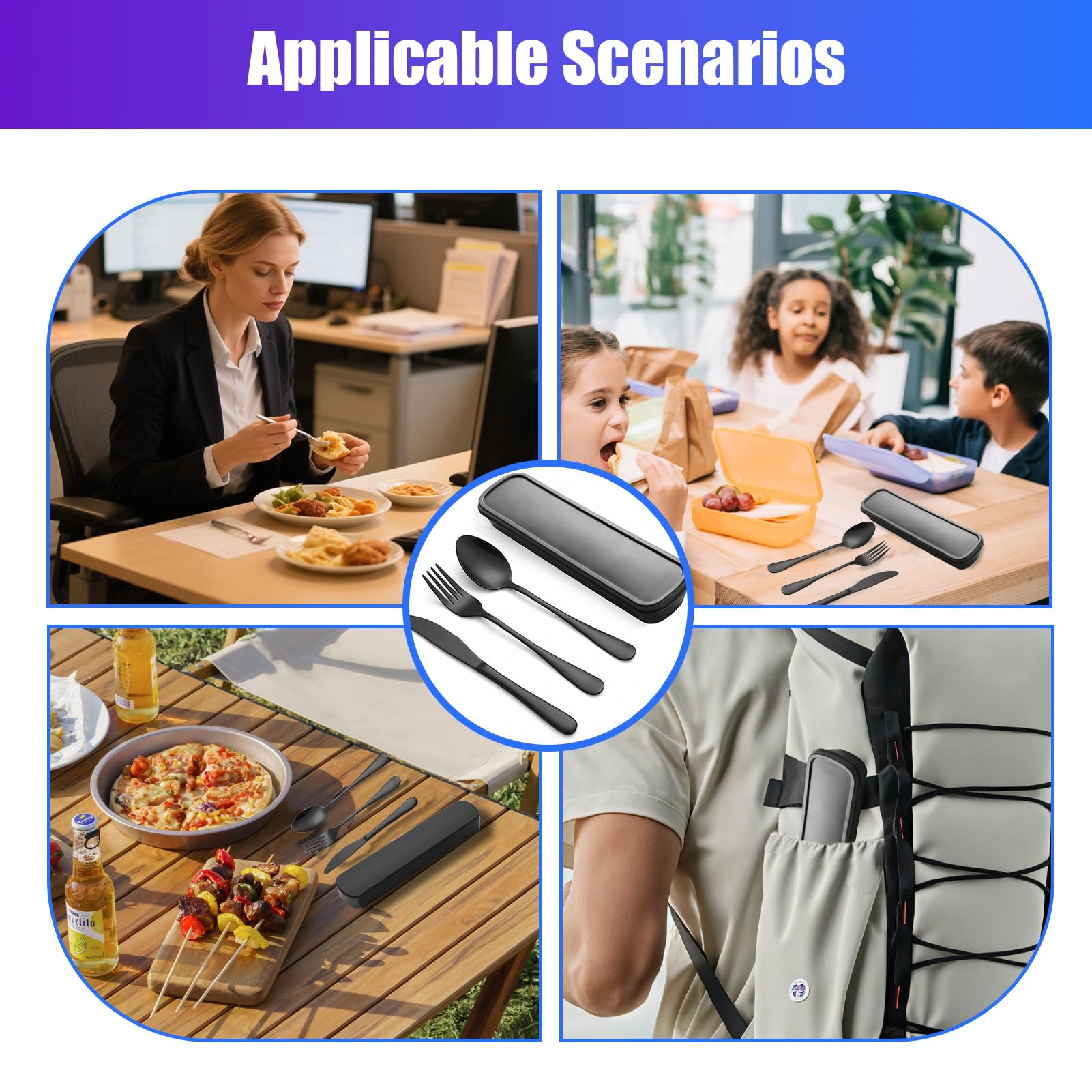 Cubiertos para Llevar 4 Piezas de Acero Inoxidable con Estuche, Set Cubiertos Camping con Cuchillo Tenedor y Cuchara, Porta Cubiertos para Llevar al Trabajo — view 7