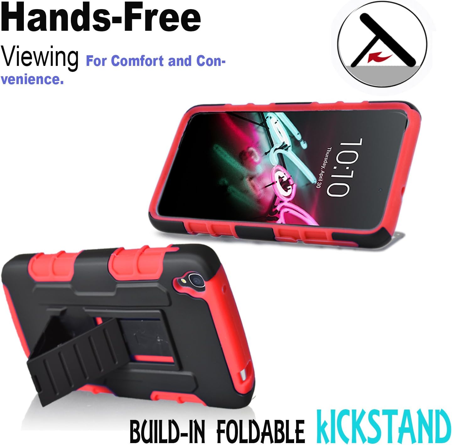 Idol 3 Case,(5.5 Inch), Alcatel Idol 3 Starshop Full Protection Dual Layers Hybird Case with Kickstand and Locking Belt Swivel Clip Red + Premium HD Screen Protector
