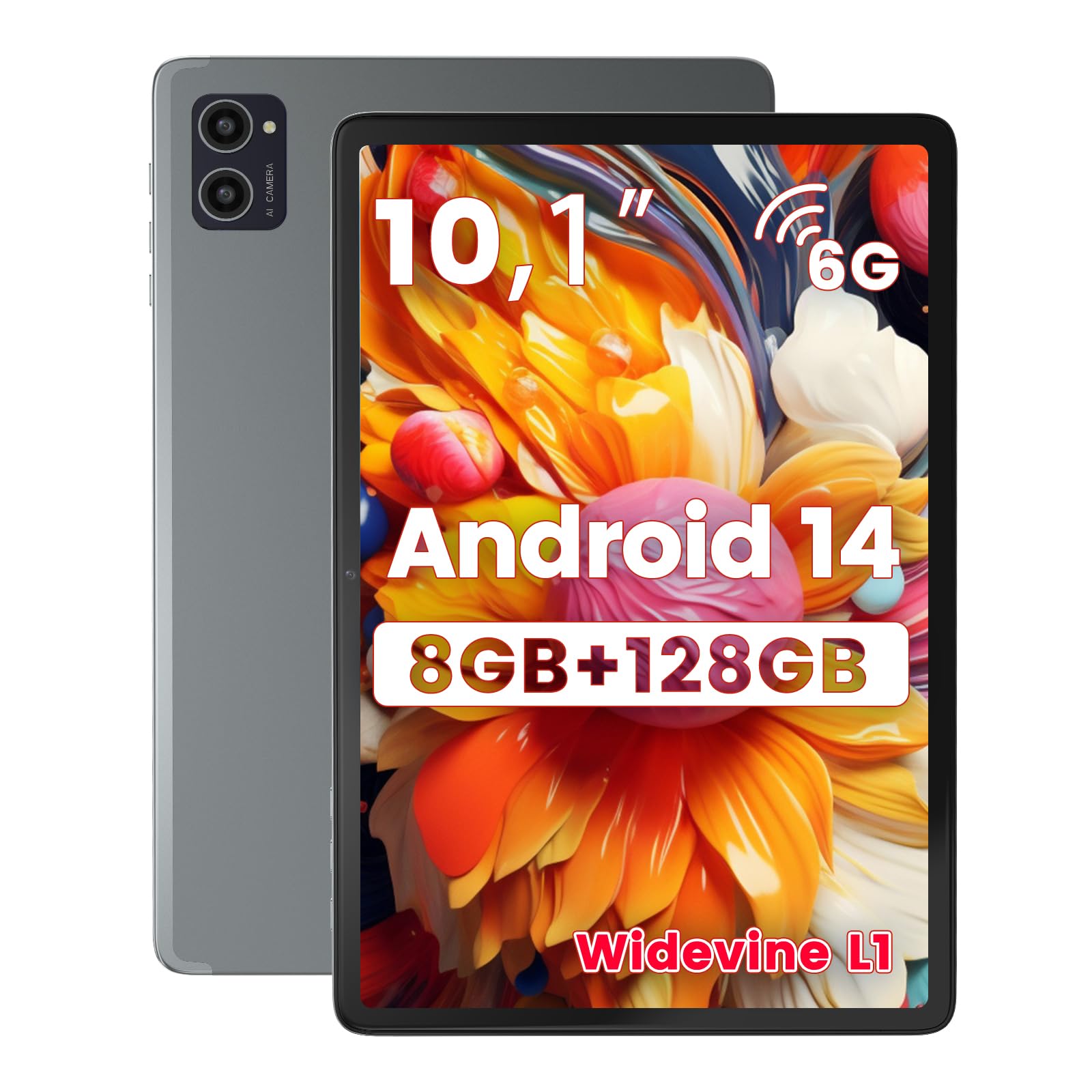 Azeyou Android Tablet 10 Inch, 8GB RAM+128GB ROM(1TB TF), Octa-core 2.0GHz Processor, WiFi 6 Tablets, 6000mAh Large Battery, HD+ Display, Rich Sound, BT5.0