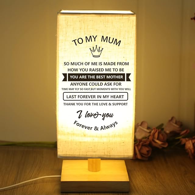 PRSTENLY Mum Birthday Gifts, Personalised Bedside Lamp with Warm Saying, Gifts for Mum on Her Birthday Christmas Anniversary Mothers Day, Mummy Presents from Daughter Son, 12*31CM
