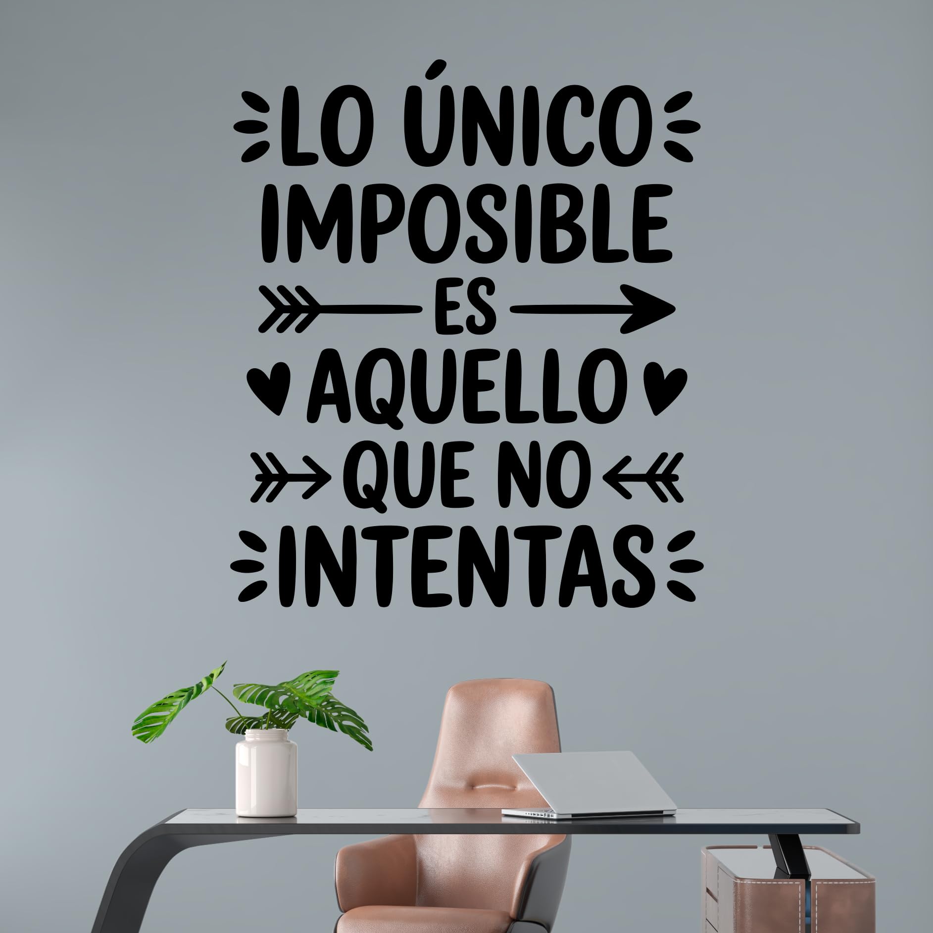Vinilo Adhesivo Decorativo con Frase Motivadora "Lo Único Imposible Es Aquello Que No Intentas", Pegatina Inspiradora para Decorar Hogar, Oficina, Gimnasio, Coche o Estudio (Negro, 120 x 103 cm)