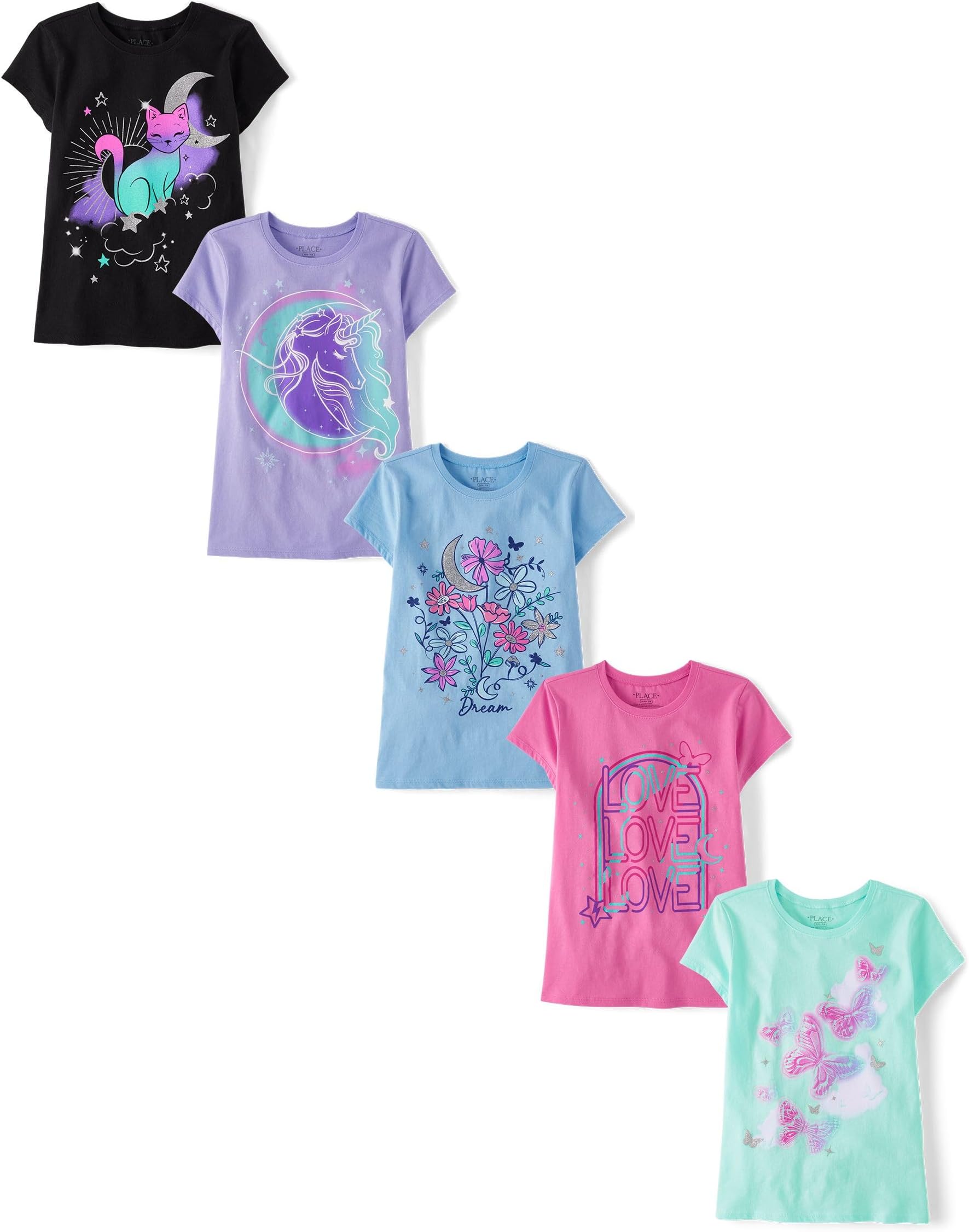 Girls' Short Sleeve Graphic T-shirts (5-Pack)