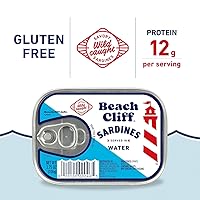 Vista 3 de Beach Cliff Sardines in Water, 3.75 oz Can (Pack of 12) - Wild Caught Sardines - 12g Protein per Serving - Gluten Free, Keto Friendly