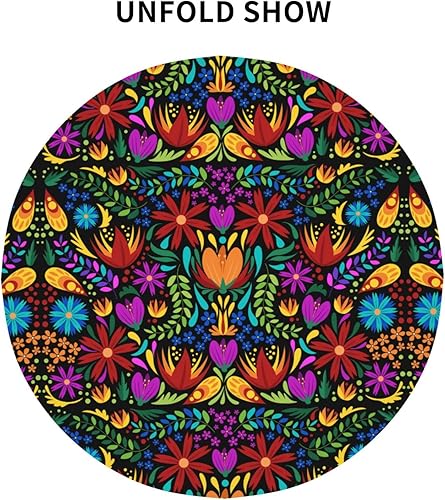 Miniatura 4 de Pubnico Mantel redondo de flores mexicanas para cocina, picnic, mantel lavable para comedor, fiesta de cumpleaños, manteles reutilizables para