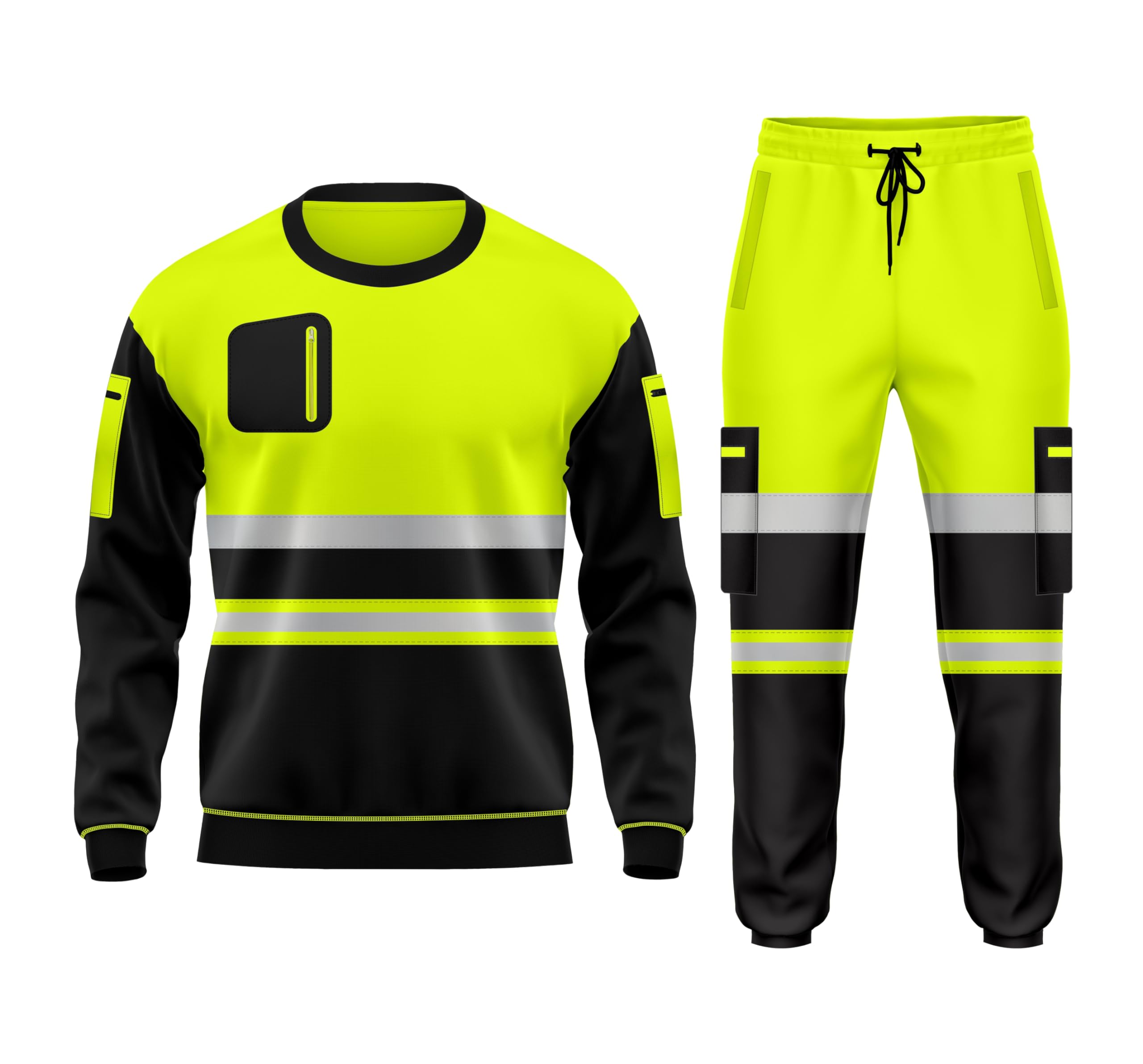 TORO ACTIVA Hi Vis Workwear - Conjunto de chándal de forro polar con dobladillo abierto, puños y bolsillos, con cordón, manga larga, sudadera de seguridad superior e inferior