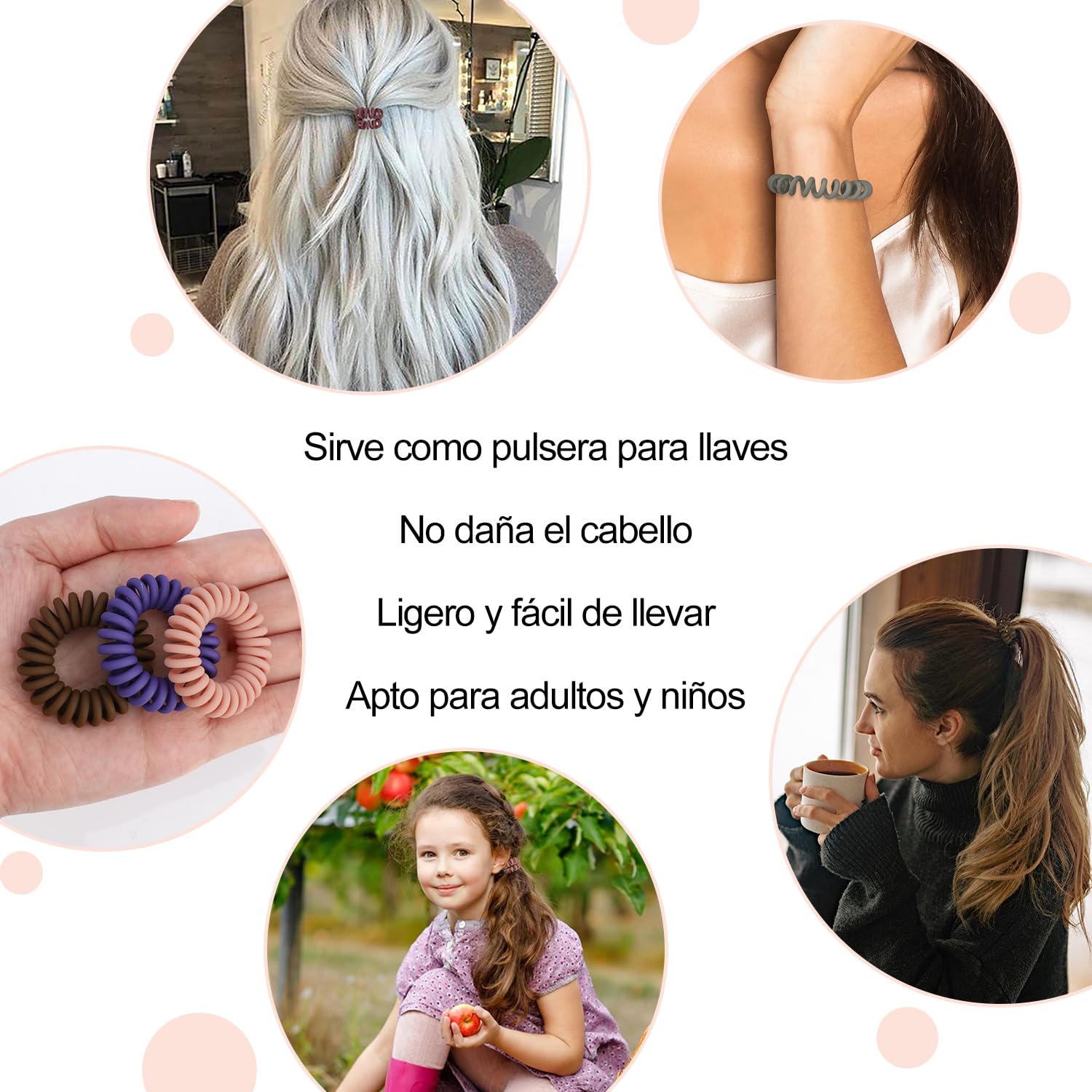 JessLab Lazos de Cabello en Espiral, 20 Pcs Traceless Cable Telefónico Sin arrugas Bobina de Plástico Titulares de Cola de Caballo sin Daños Accesorio para el Cabello para Niñas Mujeres Damas Regalo