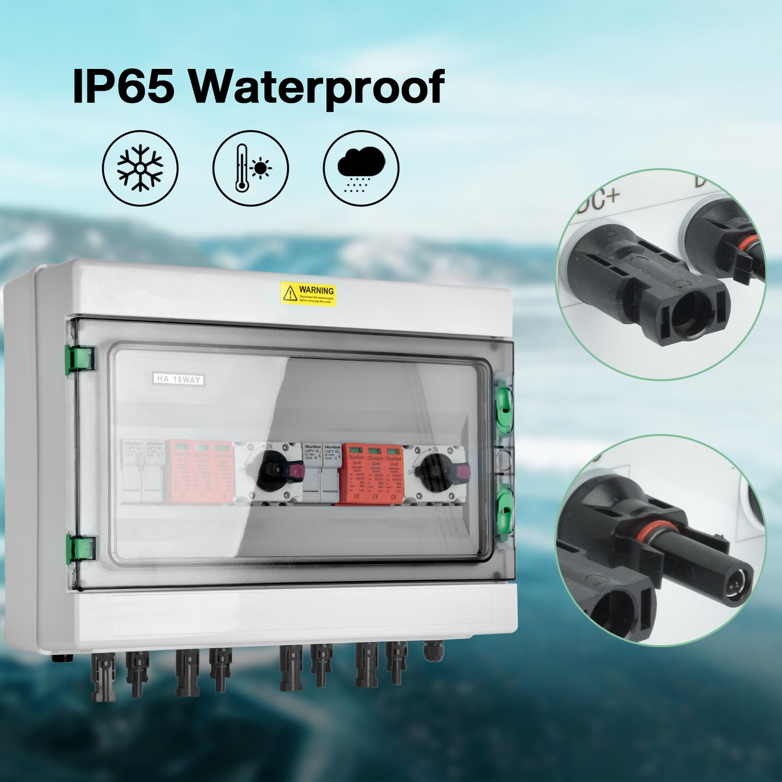 Protezione da sovratensione in PV – 1000 V 32 A scatola di giunzione solare, protezione dai fulmini DC interruttore di separazione impianto pv 2 stringhe (2 in 2 out), DC Combiner box interruttore di