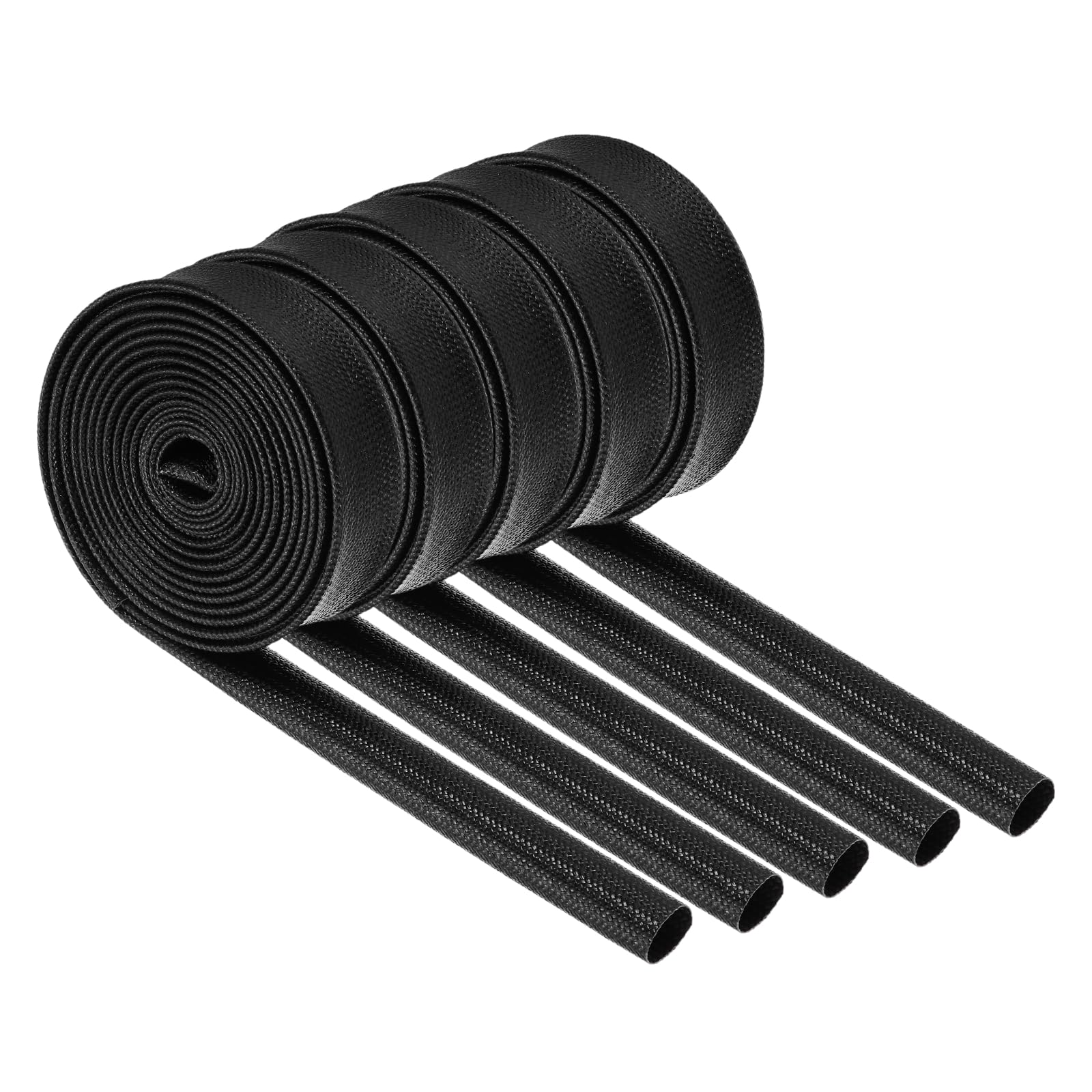 sourcing map 5Pcs Wire Insulation Braid Fire Sleeve,9.8Ft-10mm ID Black, High Temp Silicone Coated Fiberglass Sleeving for Automotive Hose Lines Electrical Wiring