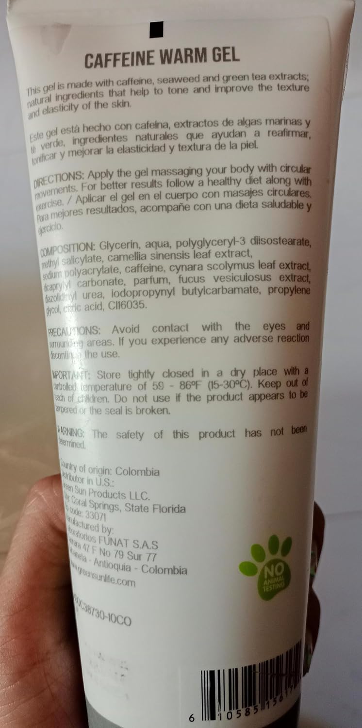 FUNAT Caffeine Warm Gel with Seaweed, Artichoke, Green Tea & Caffeine Extracts - Skin Invigorating Massage Gel (8.8 Ounce)