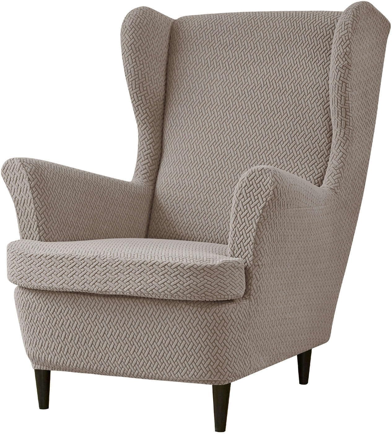 Haclen Khaki Stretch Wingback Chair Cover With Cushion Cover, Wing Chair Slipcover Removable Wingback Armchair Slipcover Living Room (,One Size)