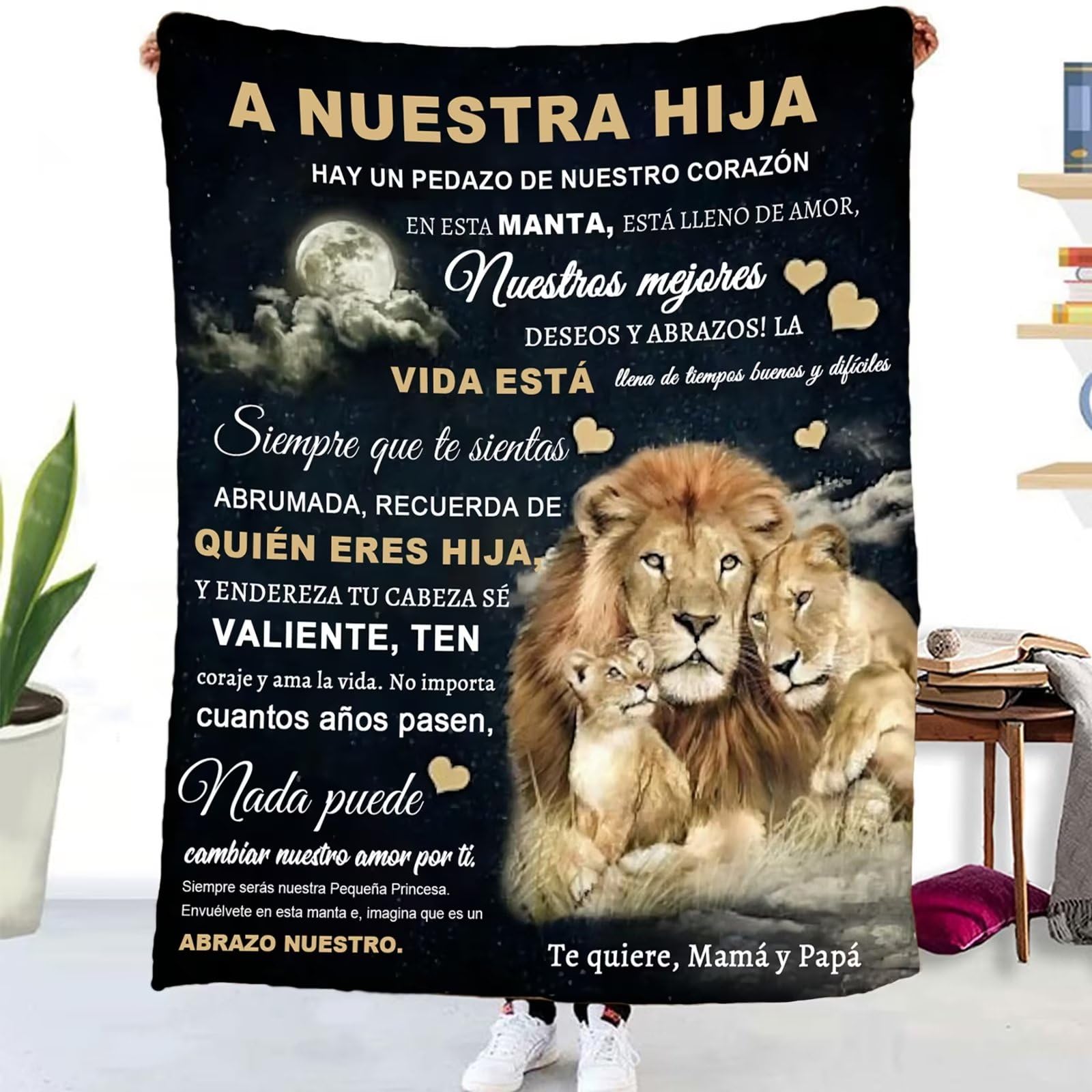 Manta para Mi Hija De Mamá Y Papá, Mantas Personalizadas de Mensaje BendicióN EspañOl, súper Suave Manta para Sofá Invierno Hija Regalos de Cumpleaños Navidad Halloween