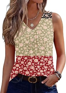 Boho Tank Tops for Women Trendy Print V Neck Sleeveless Tops Casual Basic Tees Lightweight Shirts Summer Clothes