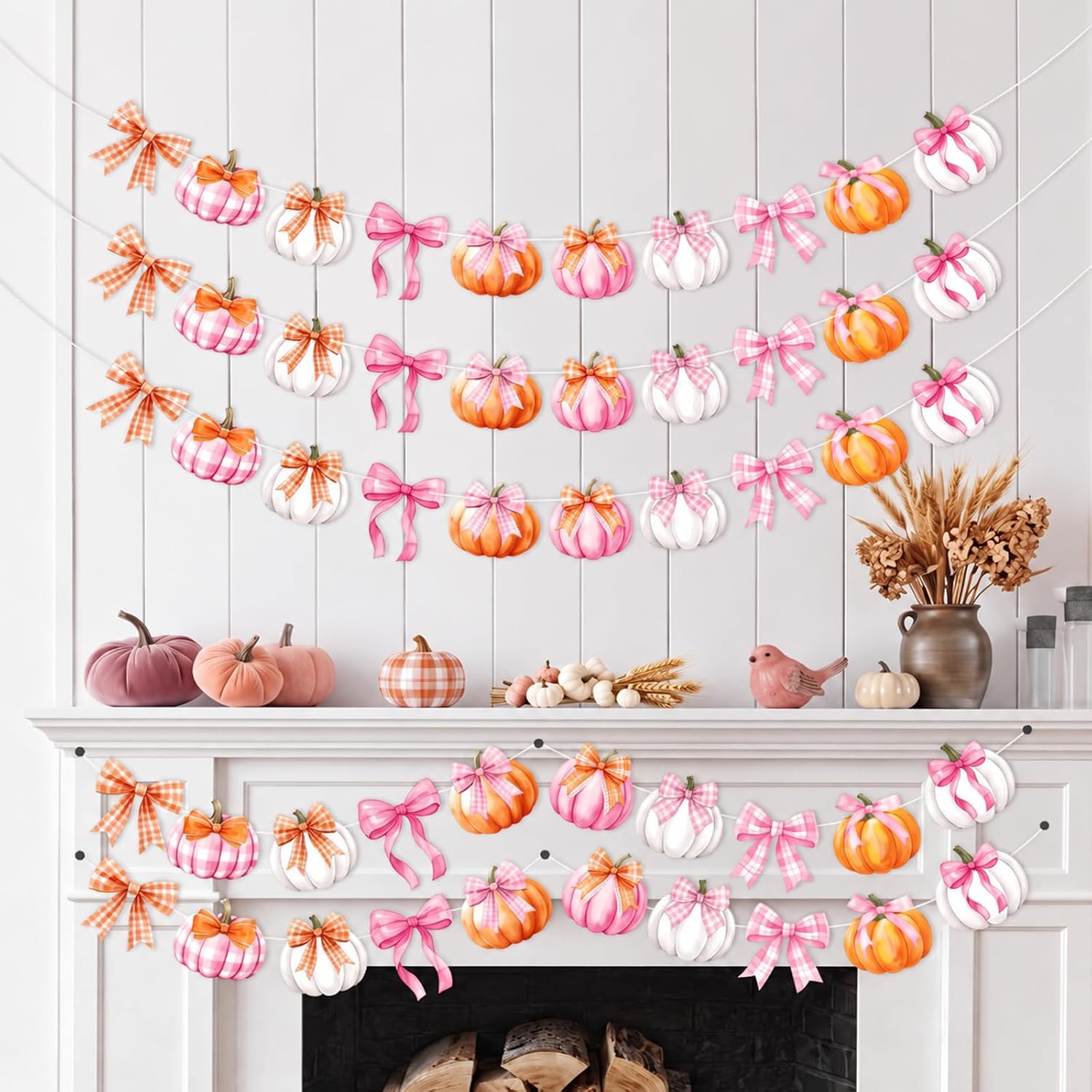 Landhoow 5 Pcs 41 ft Halloween Pumpkin Banners Garlands Party Decorations