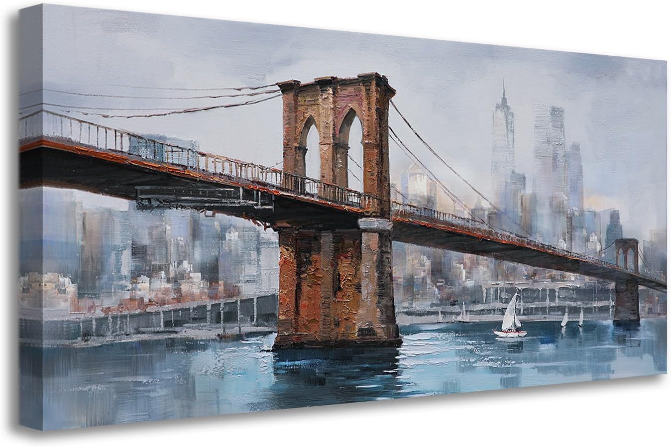Ardemy Brooklyn Bridge Wall Art Canvas Cityscape Abstract Skyline New York City Painting, Modern NYC Picture Framed for Bedroom Living Room Bathroom Mens Room Home Office Wall Decor, Large 40"x20"