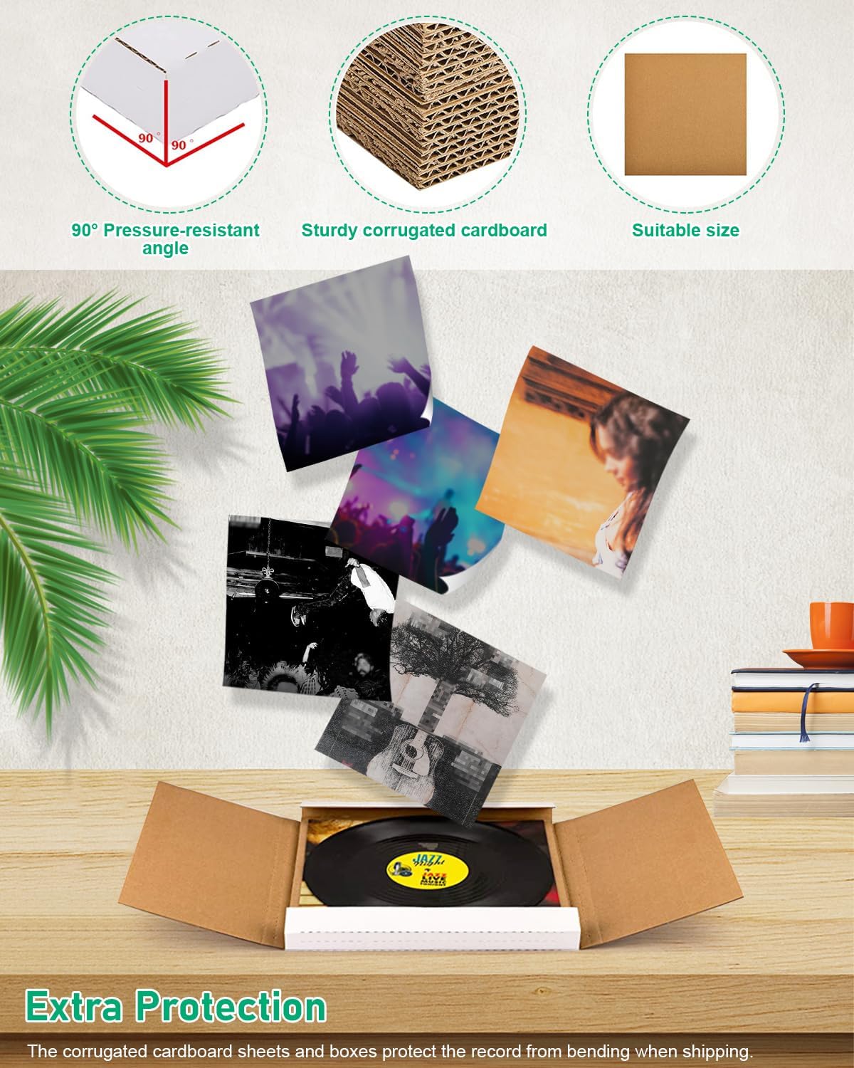 50 Pcs Vinyl Record Shipping Boxes 12x12 Inches and 50 Pcs Corrugated Cardboard Sheets 12x12 Inches