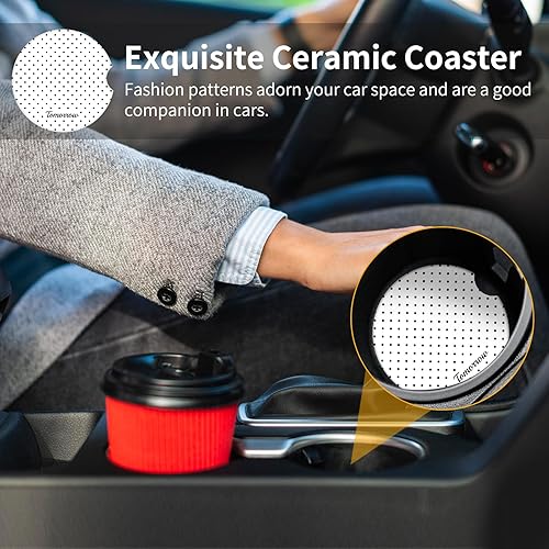 Miniatura 5 de Watbro Paquete de 2 posavasos de automóvil con diseño de lunares para automóvil, 2.56 pulgadas, muesca de dedo retro de los años 70, cerámica