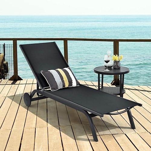 Miniatura 2 de Tangkula Tumbona de aluminio para exteriores, silla reclinable para patio con 6 respaldos ajustables, tumbona reclinable con ruedas para playa,