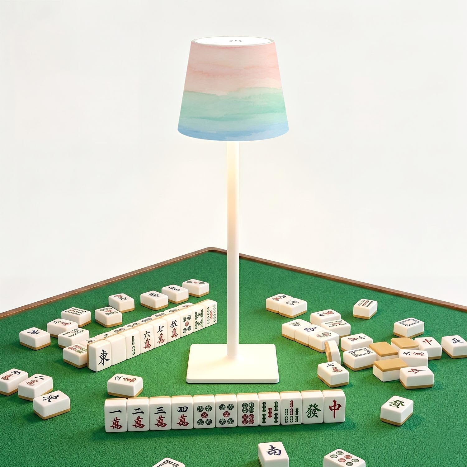 Mahjong Cordless Table Lamp Rainbow striped checkered 3 Color Dimming