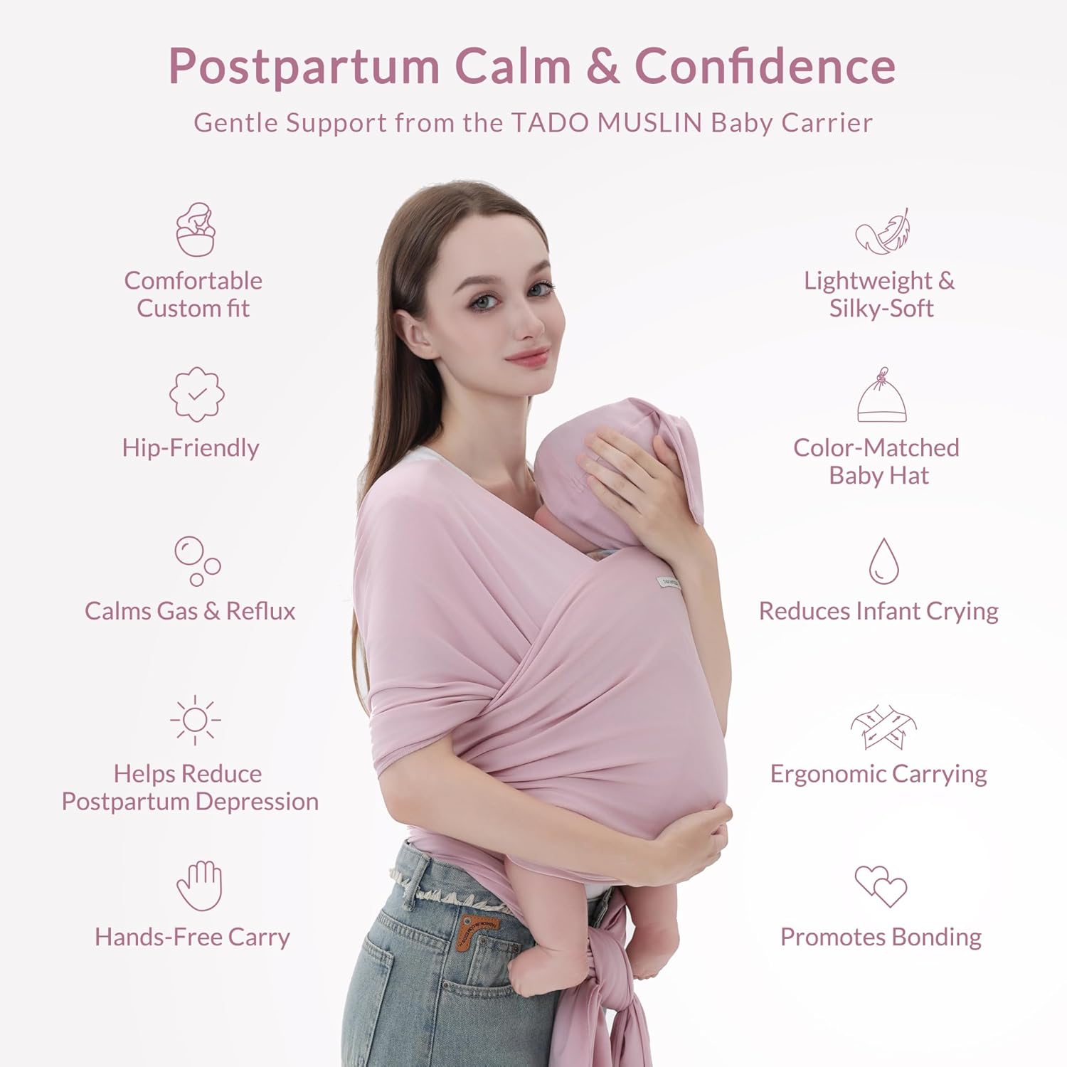 Baby Wrap Carrier for Newborns to Toddlers (8-35 lb), Modal Soft-Stretch Sling, Breathable All-Season, Quick Tie with Center Marker, Machine Washable Pink