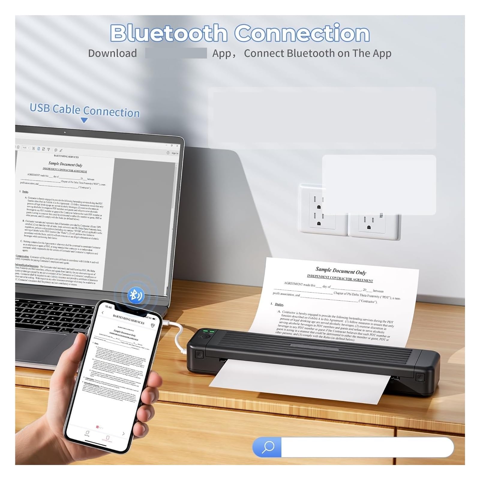 Bezprzewodowa Przenośna Drukarka Termiczna Bluetooth 300 DPI Obsługa Zwykłego Papieru A4 Kompatybilna Z Telefonem Komórkowym I Laptopem Szybki Ostry Wydruk Każda Etykieta