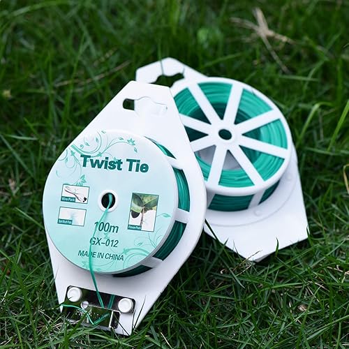 Miniatura 5 de 2 carretes de 328 pies (100 m) de bridas giratorias verdes con revestimiento para plantas de jardín con cortador para jardinería y organización