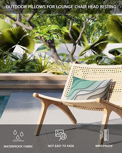 Miniatura 4 de Almohadas geométricas degradadas para exteriores, almohadas estéticas de color verde, marrón y blanco, abstracto, modernas, impermeables, para