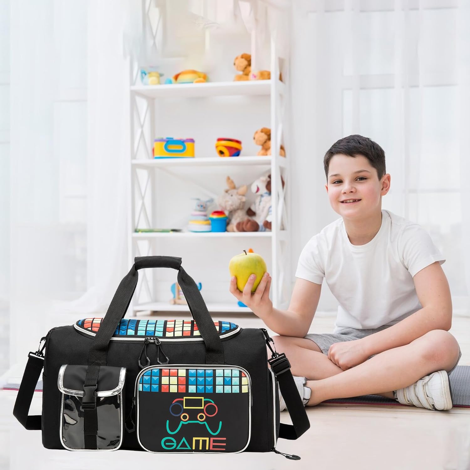 Kids Duffle Bag Boys Overnight Bag for Kids Weekender Travel Bags for Boys Sports Gym Tennis Bags with Shoe Compartment