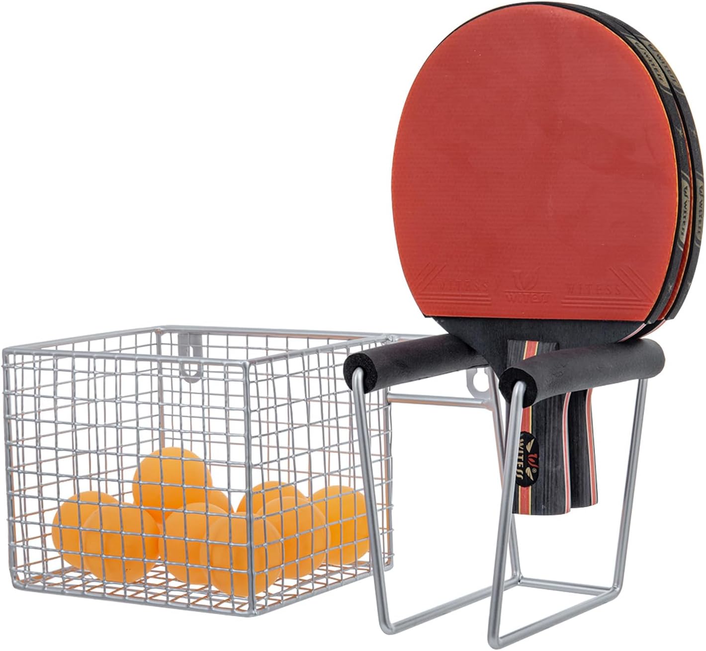 MyGift 12インチ 壁掛け シルバーメタル 卓球 ピックルボール パドルラック ボール収納 吊り下げ器具オーガナイザー ラケッ